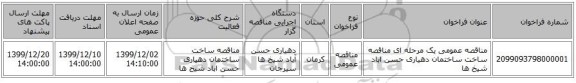 مناقصه عمومی یک مرحله ای مناقصه ساخت ساختمان دهیاری حسن اباد شیخ ها 