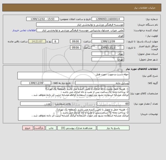 استعلام حوله دست و صورت جهت هتل