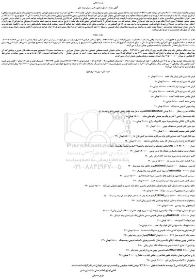 مزایده،مزایده فروش ششدانگ اعیان با حقوق مکتسبه از عرصه وقفی یک باب ساختمان مسکونی با پلاک ثبتی  2044/3333 و...