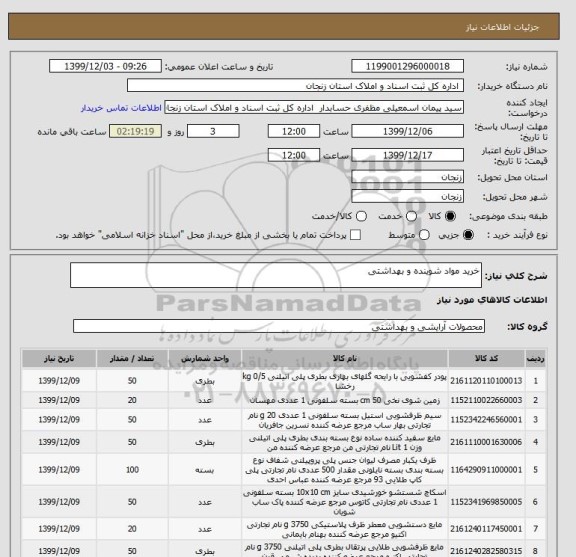 استعلام خرید مواد شوینده و بهداشتی