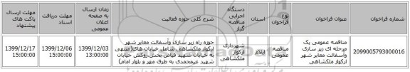 مناقصه عمومی یک مرحله ای زیر سازی وآسفالت معابر شهر ارکواز ملکشاهی