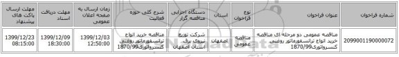 مناقصه عمومی دو مرحله ای مناقصه خرید انواع ترانسفورماتور روغنی کنسرواتوری1870/99