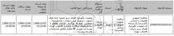 مناقصه عمومی همزمان با ارزیابی (فشرده) یک مرحله ای عملیات نگهداری فضای سبز شرکت فاضلاب تهران