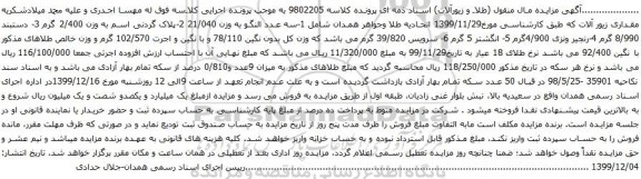 آگهی مزایده مقداری زیور آلات