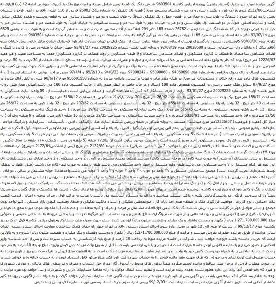 آگهی مزایده شش دانگ یک قطعه زمین شامل عرصه و اعیان نوع ملک با کاربری آموزشی