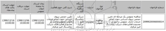 مناقصه عمومی یک مرحله ای تامین حجمی نیروی انسانی جهت انجام خدمات اداری، عمومی و فنی در محدوده فعالیت‌های شرکت زغالسنگ البرز مرکزی