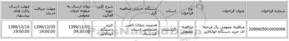 مناقصه عمومی یک مرحله ای خرید دستگاه اتوانالایزر