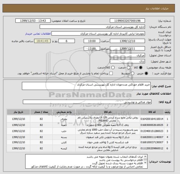 استعلام خرید اقلام خوراکی مددجویان اداره کل بهزیستی استان مرکزی