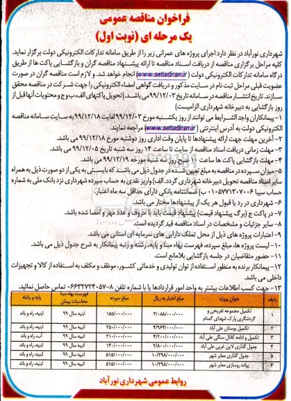 مناقصه عمومی, مناقصه تکمیل مجموعه تفریحی و گردشگری پارک و ...