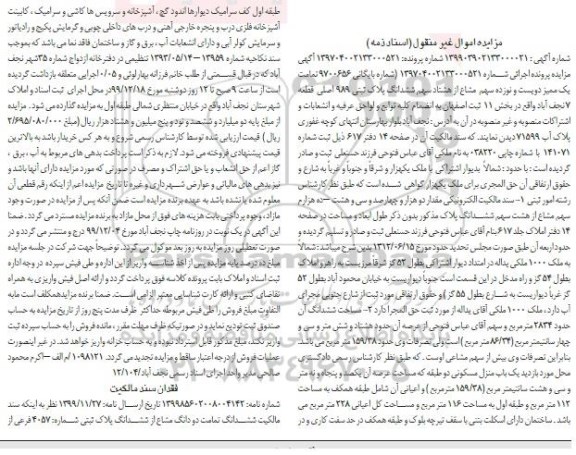 مزایده،مزایده یک ممیز دویست و نوزده سهم مشاع از پلاک ثبتی