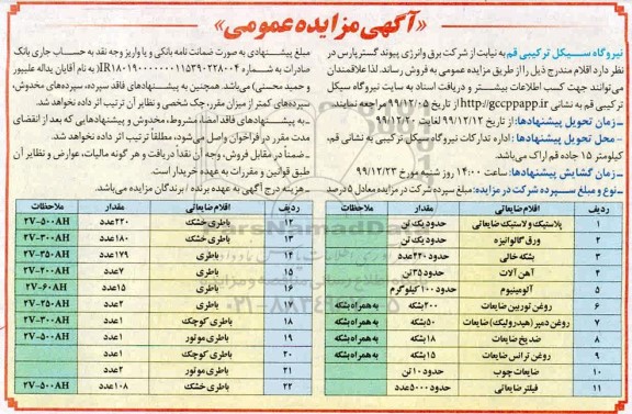 مزایده ، مزایده فروش اقلام ضایعاتی ...