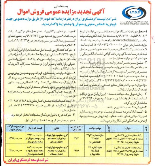 مزایده مزایده فروش املاک کاربری تجاری 