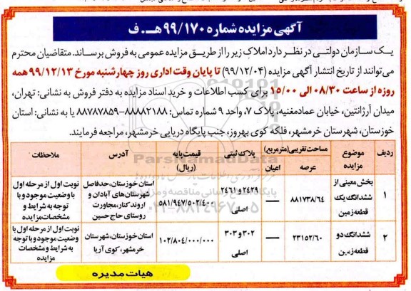 مزایده،مزایده فروش املاک کاربری زمین