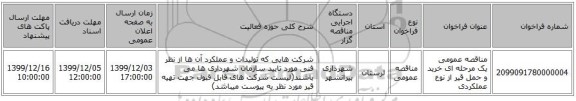 مناقصه عمومی یک مرحله ای خرید و حمل قیر از نوع عملکردی