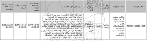 مناقصه عمومی یک مرحله ای عملیات خرید اقلام الکترومکانیکال تصفیه‌خانه فاضلاب شهرک صنعتی خرمدشت