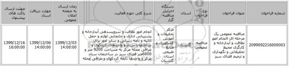 مناقصه عمومی یک مرحله ای اانجام امور نظافت و آبدارخانه و کارگری محیط تحقیقاتی و نگهداری و ترمیم فضای سبز