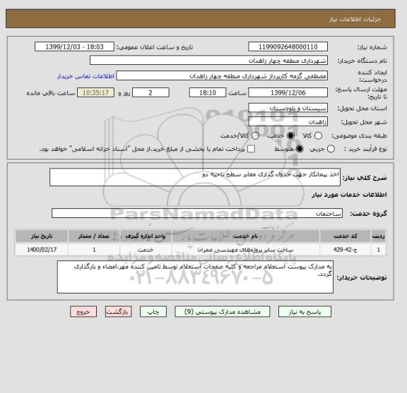 استعلام اخذ پیمانکار جهت جدول گذاری معابر سطح ناحیه دو