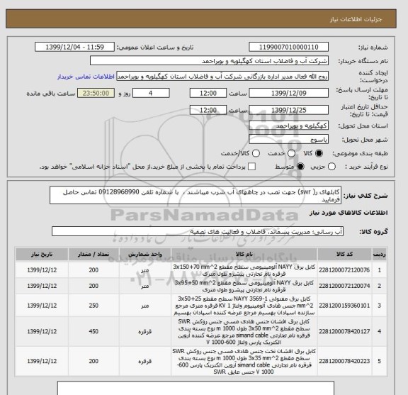 استعلام کابلهای ر( swr) جهت نصب در چاههای آب شرب میباشند ،  با شماره تلفن 09128968990 تماس حاصل فرمایید