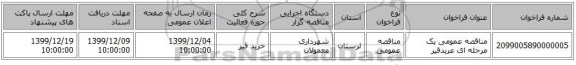 مناقصه عمومی یک مرحله ای عریدقیر