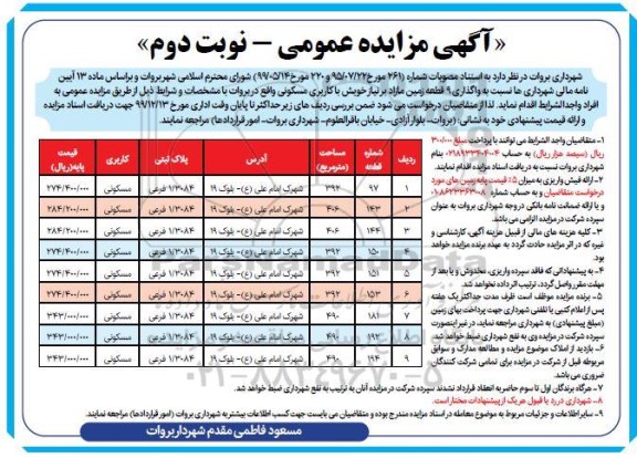 مزایده مزایده واگذاری 9 قطعه زمین مسکونی نوبت دوم