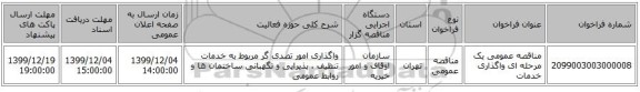 مناقصه عمومی یک مرحله ای واگذاری خدمات