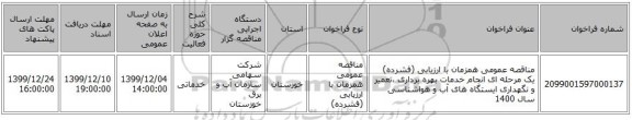 مناقصه عمومی همزمان با ارزیابی (فشرده) یک مرحله ای انجام خدمات بهره برداری ،تعمیر و نگهداری ایستگاه های آب و هواشناسی سال 1400