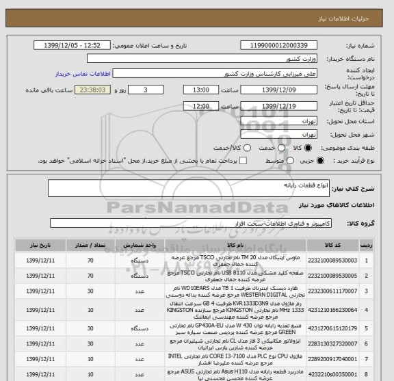 استعلام انواع قطعات رایانه