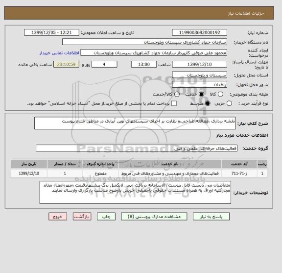 استعلام نقشه برداری ،مطالعه،طراحی،و نظارت بر اجرای سیستمهای نوین آبیاری در مناطق شرح پیوست