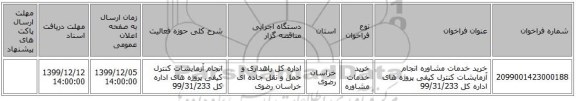 خرید خدمات مشاوره انجام آزمایشات کنترل کیفی پروژه های اداره کل 99/31/233