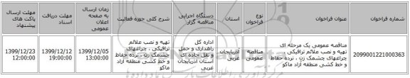 مناقصه عمومی یک مرحله ای تهیه و نصب علائم ترافیکی ، چراغهای چشمک زن ، نرده حفاظ و خط کشی منطقه آزاد ماکو