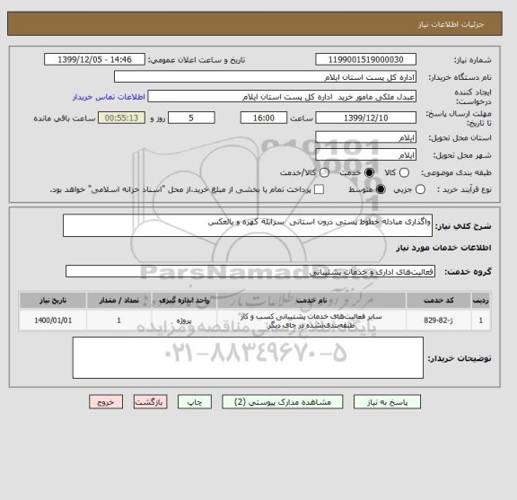 استعلام واگذاری مبادله خطوط پستی درون استانی  سرابله کهره و بالعکس