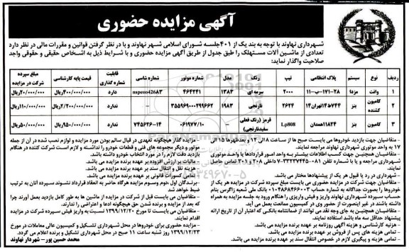 مزایده، مزایده تعدادی از ماشین آلات مستهلک 