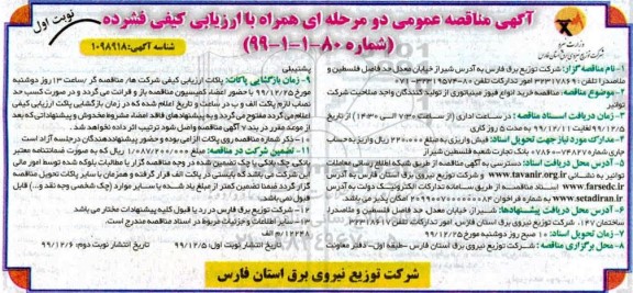 مناقصه, مناقصه خرید انواع فیوز مینیاتوری