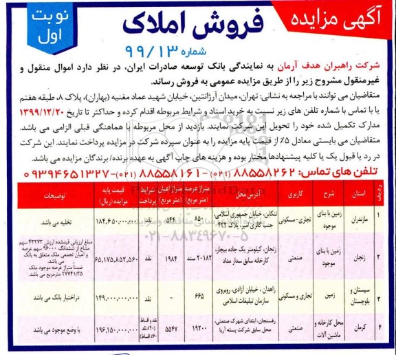 مزایده مزایده فروش املاک کاربری تجاری و مسکونی و صنعتی