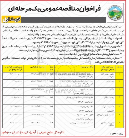 مناقصه، مناقصه اجرای عملیات گشت و مراقبت از عرصه های منابع طبیعی