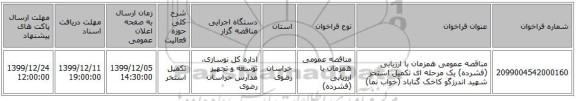 مناقصه عمومی همزمان با ارزیابی (فشرده) یک مرحله ای تکمیل استخر شهید اندرزگو کاخک گناباد (خواب نما) 