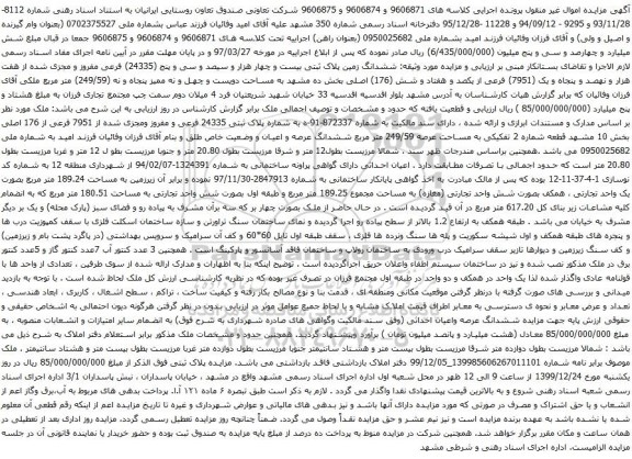 آگهی مزایده ششدانگ زمین پلاک ثبتی بیست و چهار هزار و سیصد و سی و پنج (24335) فرعی