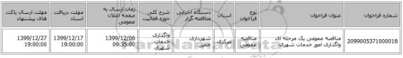 مناقصه عمومی یک مرحله ای واگذاری امور خدمات شهری