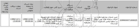 خرید خدمات مشاوره نظارت بر اجرای سامانه های نوین آبیاری در سطح اراضی کشاورزی استان کردستان