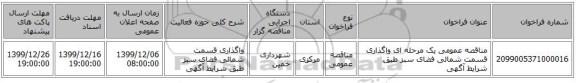 مناقصه عمومی یک مرحله ای واگذاری قسمت شمالی فضای سبز طبق شرایط آگهی