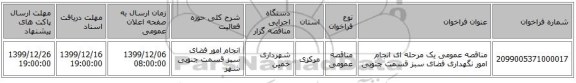 مناقصه عمومی یک مرحله ای انجام امور نگهداری فضای سبز قسمت جنوبی