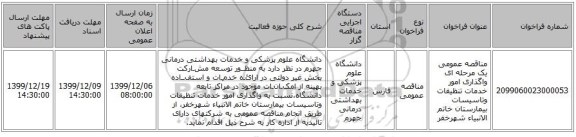 مناقصه عمومی یک مرحله ای واگذاری امور خدمات تنظیفات وتاسیسات بیمارستان خاتم الانبیاء شهرخفر