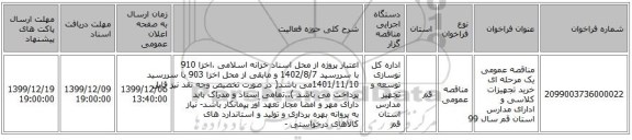 مناقصه عمومی یک مرحله ای خرید تجهیزات کلاسی و ادارای مدارس استان قم سال 99