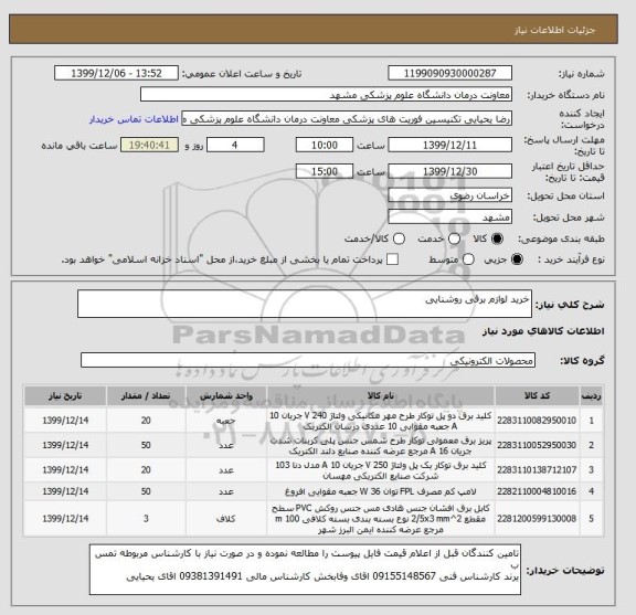 استعلام خرید لوازم برقی روشنایی 