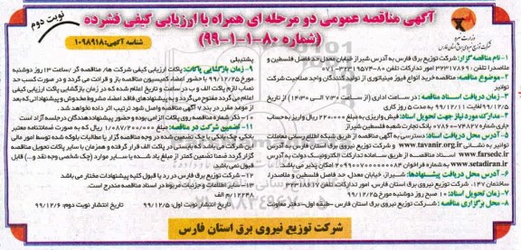 مناقصه خرید انواع فیوز مینیاتوری نوبت دوم 