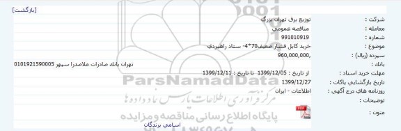 مناقصه خرید کابل فشار ضعیف70*4