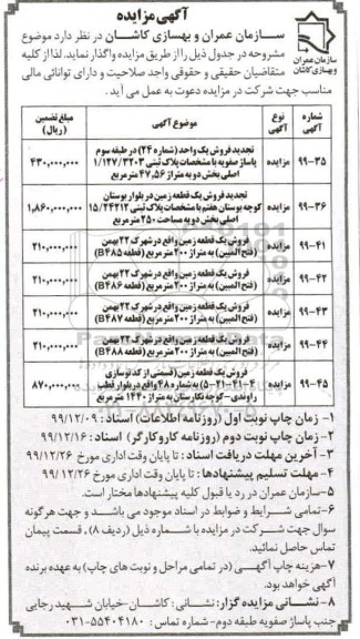 مزایده، مزایده فروش یک قطعه زمین و یک واحد پاساژ