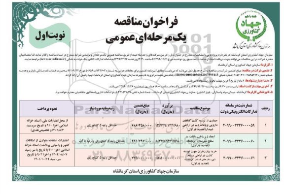 فراخوان مناقصه, مناقصه حمایت از توسعه کشت گیاهان دارویی و... 