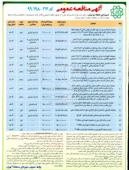 مناقصه عملیات احداث و مرمت دیوار  و ... 