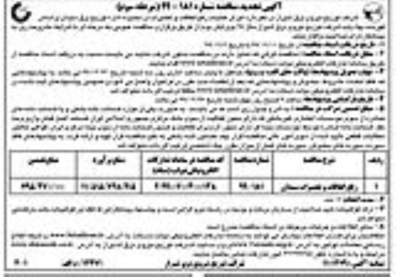 تجدید مناقصه, تجدید مناقصه اجرای عملیات رفع اتفاقات و تعمیرات در محدوده مدیریت توزیع برق -مرحله سوم 